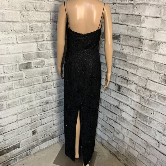 Carmen Marc Valvo Black Beaded Long Evening Formal Maxi Slip Dress Gown - Picture 7 of 16